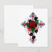 Cartons Réponse Croix d'argent avec une rose rouge (Devant / Derrière)