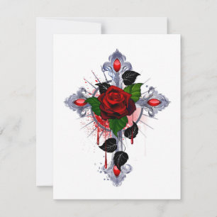 Cartons Réponse Croix d'argent avec une rose rouge