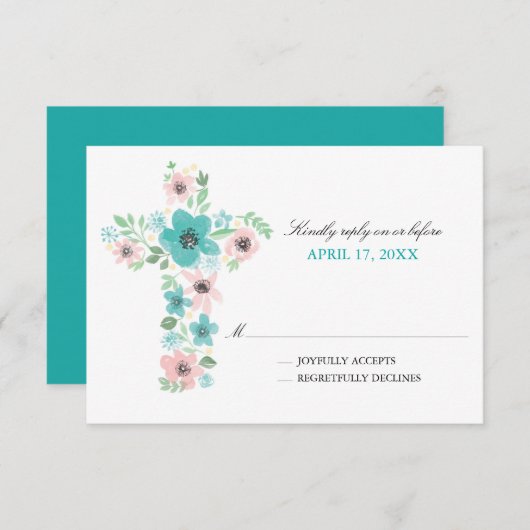 Cartons Réponse Croix de fleurs d'aquarelle Première communion sai (Devant / Derrière)