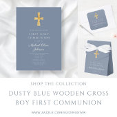 Cartons Réponse Croix religieuse Dusty Blue Boy First Communion