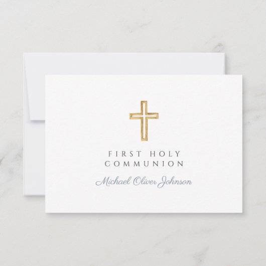 Cartons Réponse Croix religieuse Dusty Blue Boy First Communion (Dos)