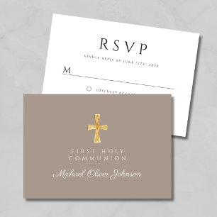 Cartons Réponse Croix Religieuse Taupe Garçon Première Communion