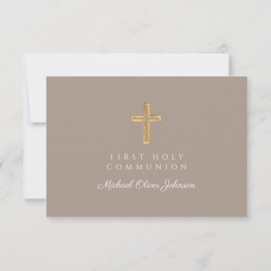Cartons Réponse Croix religieuse Taupe garçon Première communion (Dos)