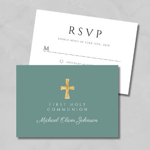 Cartons Réponse Croix religieuse verte Premier garçon communion