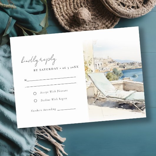 Cartons Réponse Curfu Grèce Mariage de paysage aquarelle