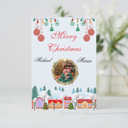 Cartons Réponse Custom Christmas Family Photo Card – Editable (Debout devant)