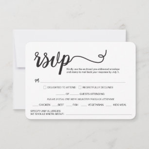 Cartons Réponse Custom Elegant script repas Mariage toute allergie
