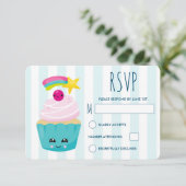 Cartons Réponse Cute Blue Cupcake avec Kawaii Face Anniversaire (Debout devant)
