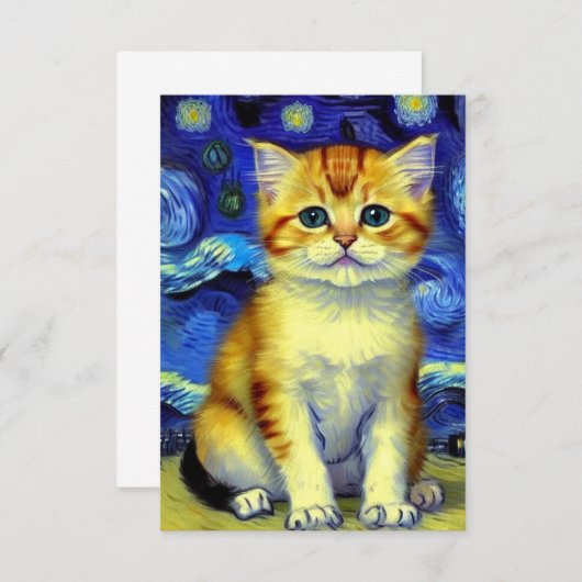 Cartons Réponse Cute Kitten Starry Night Van Gogh (Devant / Derrière)
