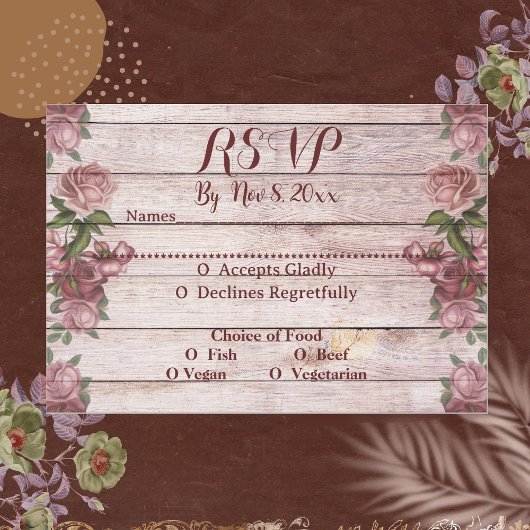 Cartons Réponse Cute Rustic Woodland Rose Mariage campagnard Flora