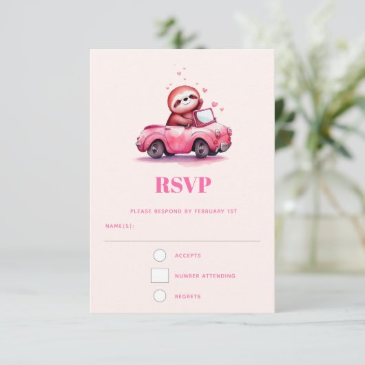 Cartons Réponse Cute Sloth in a Pink Convertible (Debout devant)