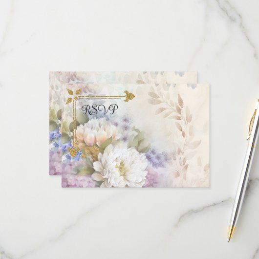 Cartons Réponse Dahlia Blanc avec Accents Violets et Bleus (Devant/Arrière en situation)