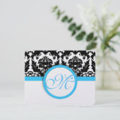 Cartons Réponse Damas Noir Avec Mariage Bleu Aqua Lumineux (Debout devant)
