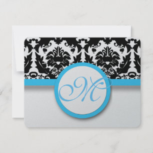 Cartons Réponse Damas Noir Avec Mariage Bleu Aqua Lumineux