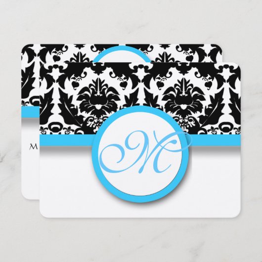 Cartons Réponse Damas Noir Avec Mariage Bleu Aqua Lumineux (Devant / Derrière)