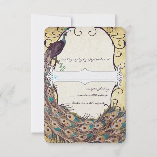 Cartons Réponse Damask Peacock Elegance Eggplant Gold et Aqua (Devant)