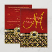 Cartons Réponse Damassé élégant noir rouge or (Devant / Derrière)