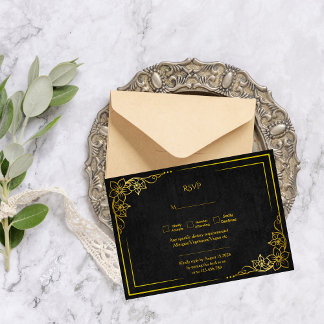 Cartons Réponse Dark Academia Gothic Black Gold Elegant Wedding
