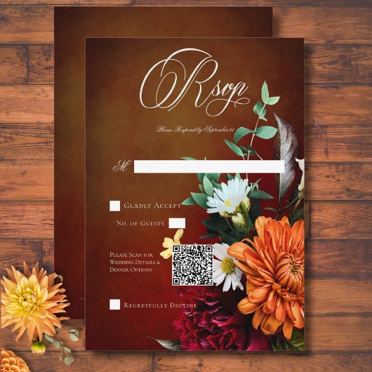 Cartons Réponse Dark Elegant Summer Sunset Floral Mariage QR Code