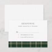 Cartons Réponse Dark Green Scottish Tartan Wedding (Devant / Derrière)