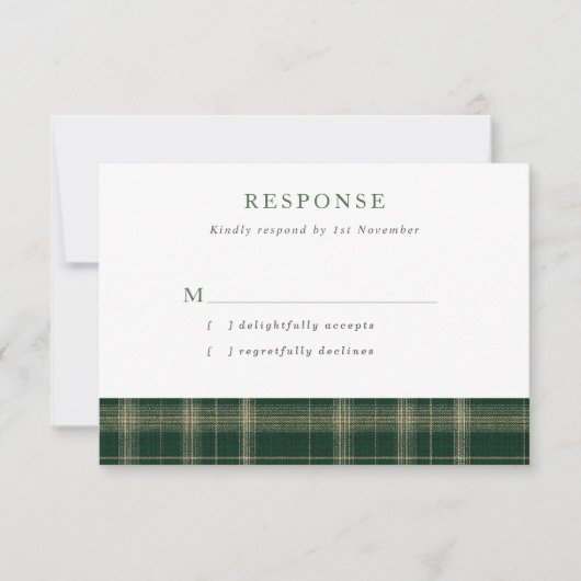 Cartons Réponse Dark Green Tartan Wedding (Devant)