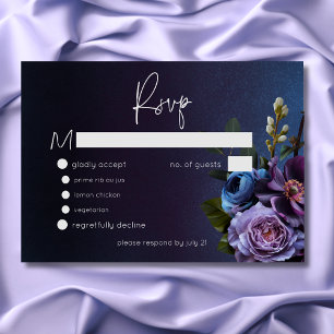 Cartons Réponse Dark Moody Blue Lavender Floral Moderne Mariage