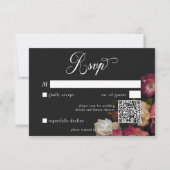 Cartons Réponse Dark Moody Burgundy & Cream Peonies Black QR Code (Devant)