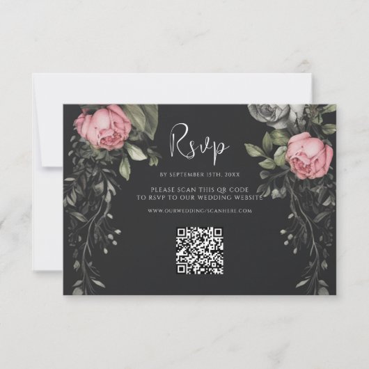 Cartons Réponse Dark Moody Floral Code QR Mariage (Devant)