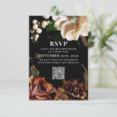 Cartons Réponse Dark Moody Magnolia Code QR Mariage Veuillez répon (Debout devant)