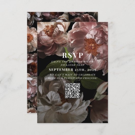 Cartons Réponse Dark Moody Mariage rose QR Code Veuillez répondre  (Devant / Derrière)