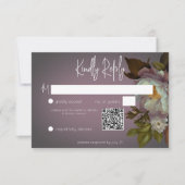 Cartons Réponse Dark Moody Mauve Floral Moderne Mariage QR Code (Devant)