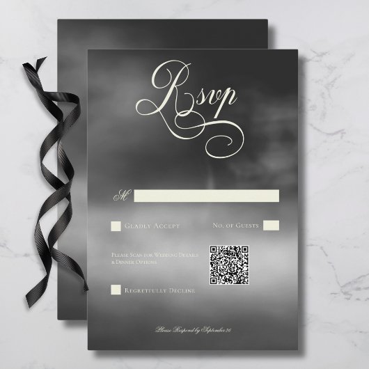 Cartons Réponse Dark Moody Midnight Black Fog Code QR Mariage