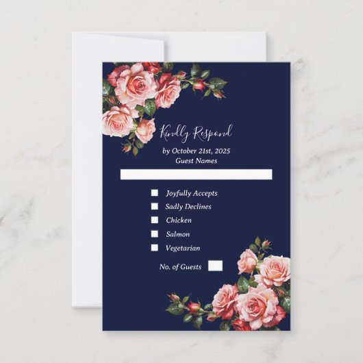Cartons Réponse Dark moody pink and red roses navy blue wedding (Devant)
