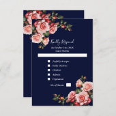 Cartons Réponse Dark moody pink and red roses navy blue wedding (Devant / Derrière)