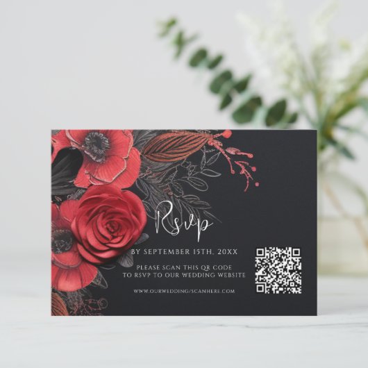 Cartons Réponse Dark Moody QR Code Floral Mariage (Debout devant)