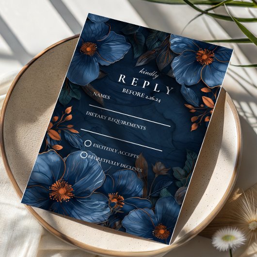 Cartons Réponse Dark Navy Botanical Romance