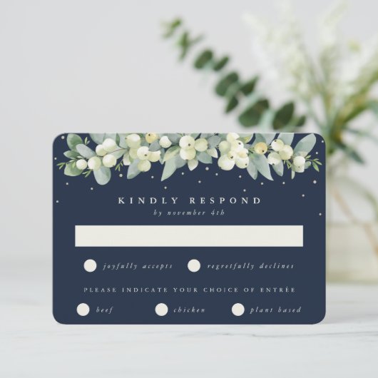 Cartons Réponse Dark Navy Snowberry+Eucalyptus Garland Mariage (Debout devant)