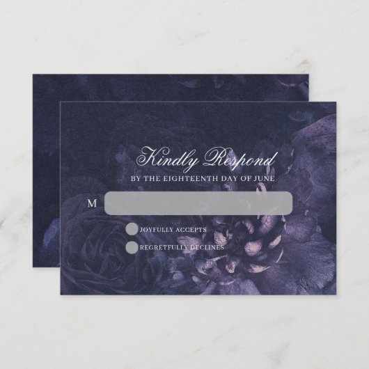 Cartons Réponse Dark Purple Gothic Boho Floral Wedding (Devant / Derrière)