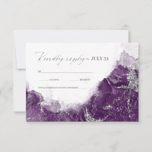 Cartons Réponse Debbie U-W Marble Parties scintillant Mariage Plum (Devant)