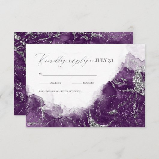 Cartons Réponse Debbie U-W Marble Parties scintillant Mariage Plum (Devant / Derrière)