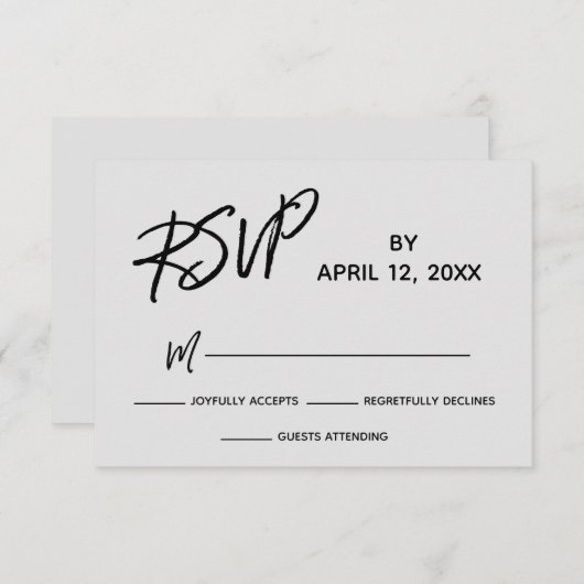 Cartons Réponse Décontracté écriture manuscrite Script Gris Mariag (Devant / Derrière)