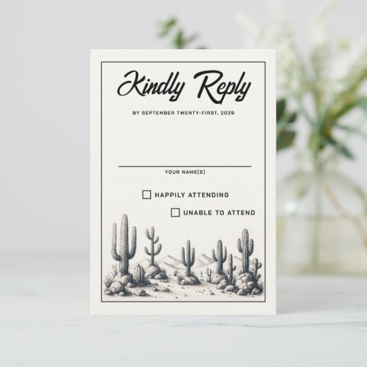 Cartons Réponse Décontracté Mariage Cactus (Debout devant)