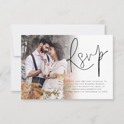 Cartons Réponse Découpage photo moderne Script QR Code Mariage (Devant)