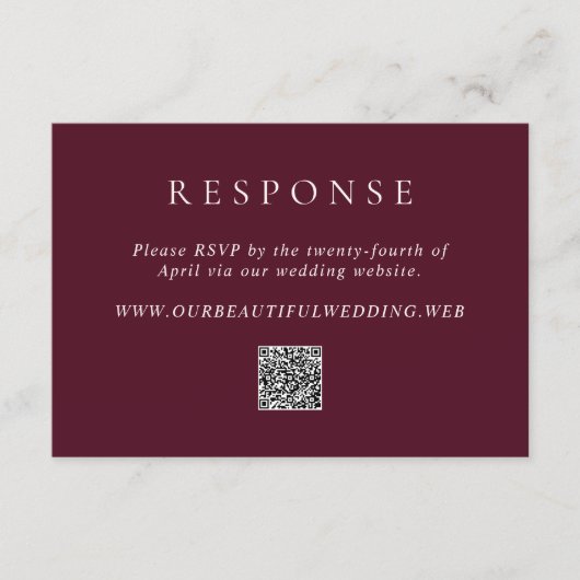 Cartons Réponse Deep Burgundy Elegant QR Code Classic Wedding (Devant)