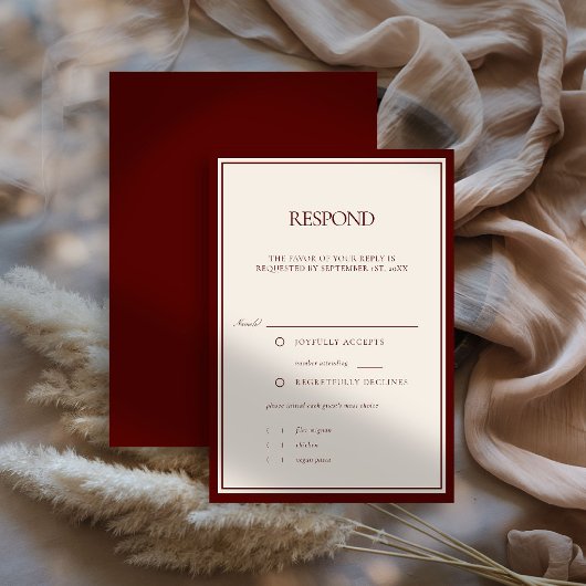 Cartons Réponse Deep Burgundy Formal Modern Classic Estate Wedding