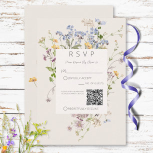 Cartons Réponse Délicat Boho Fleurs sauvages Crème QR Code Mariage
