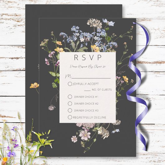 Cartons Réponse Délicat Boho Wildflowers Charcoal Trois Dîners