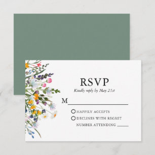 Cartons Réponse Délicat Fleur sauvage Aquarelle Mariage Sage Green