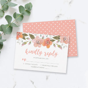 Cartons Réponse Délicat Mariage de pêche florale Répondre avec pla