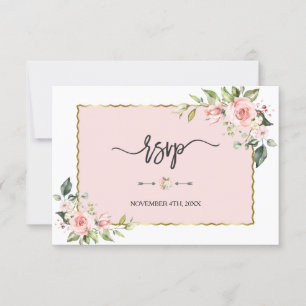 Cartons Réponse Délicat rose Fleurs blanches Mariage de trame or